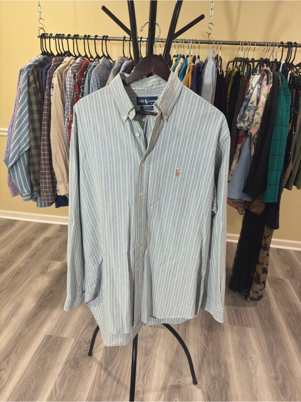 Ralph Lauren Men's Mint Green Stripe Button-Down Shirt